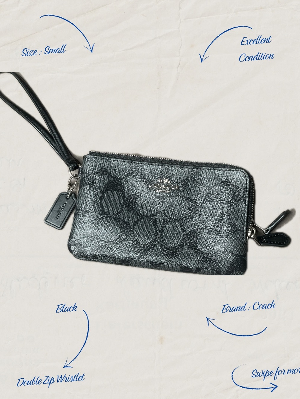 Coach Black Signature Double Zip Wristlet